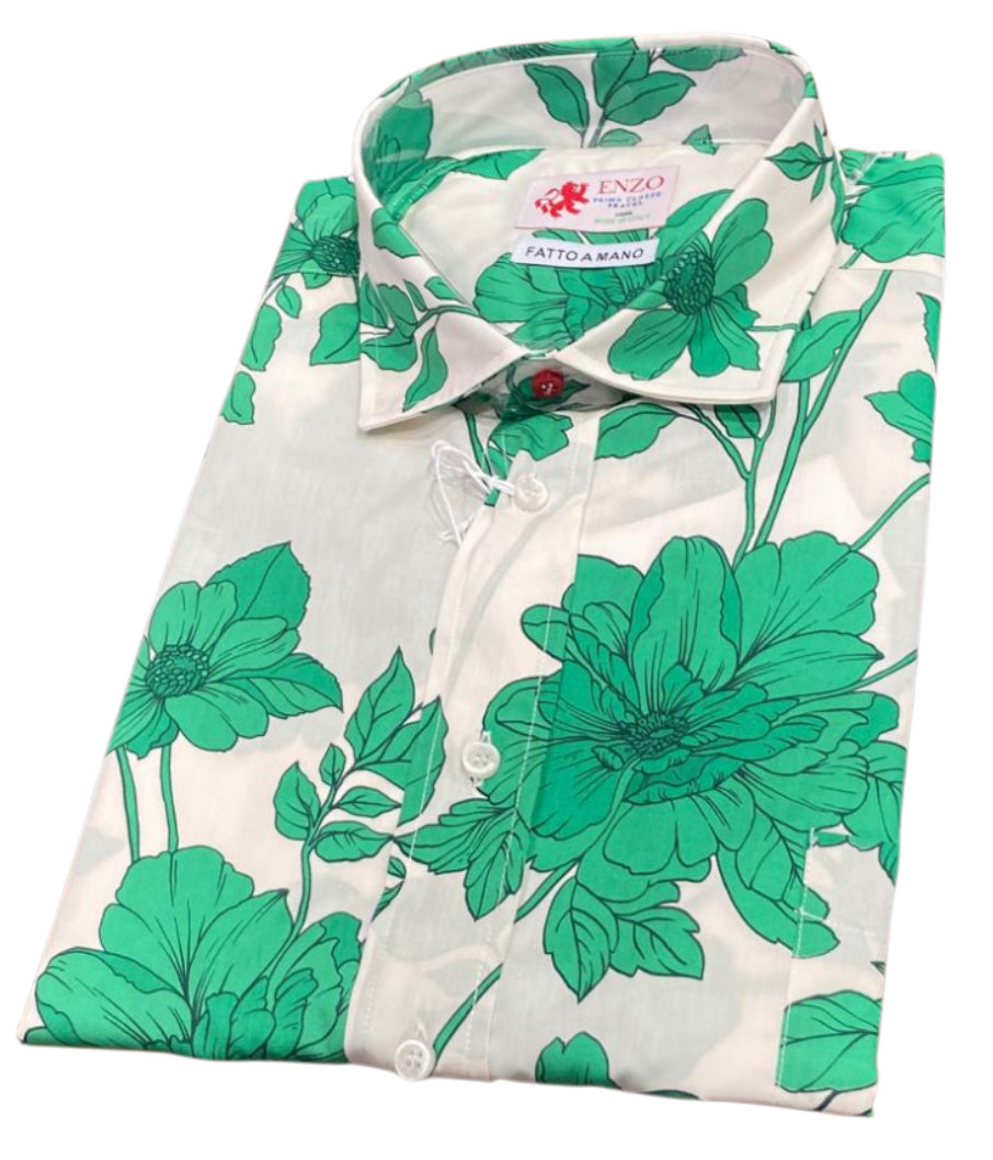 Enzo travel shorts sleeve green flowers Shirts 7 C